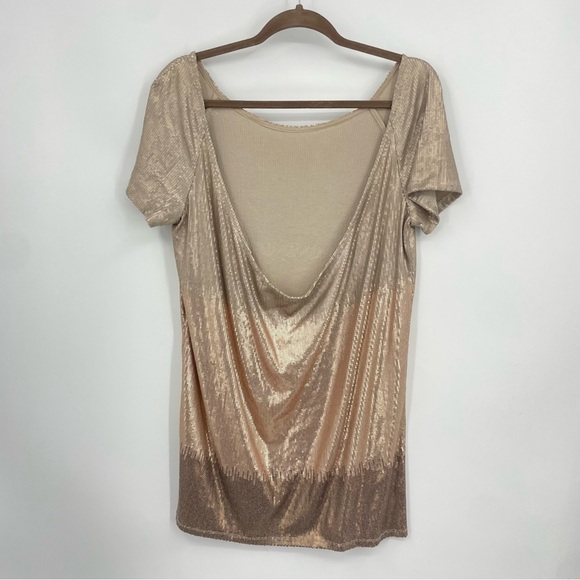 Free People Short Sleeve Drenched In Sequins Mini Dress Ombré Shift Drape Back - Picture 3 of 8